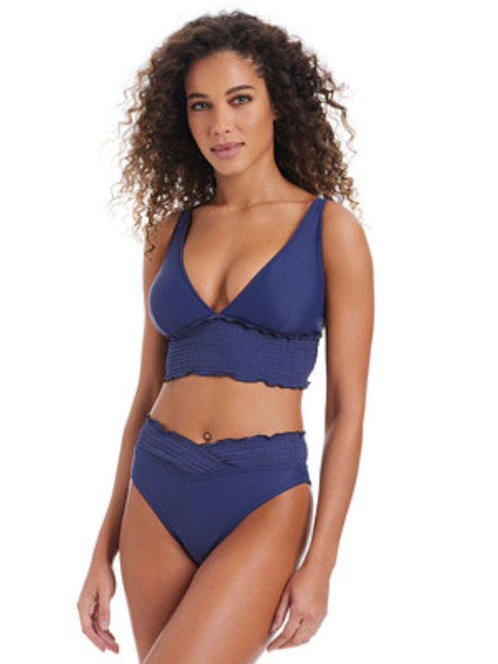 Bar III Wave Solids Longline Bikini Top Adjustable Strap Swimwear